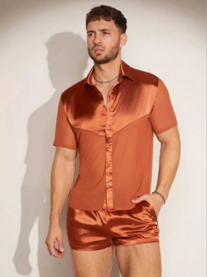 Men's Glitter Feline Shirt & Short Sleepwear Set